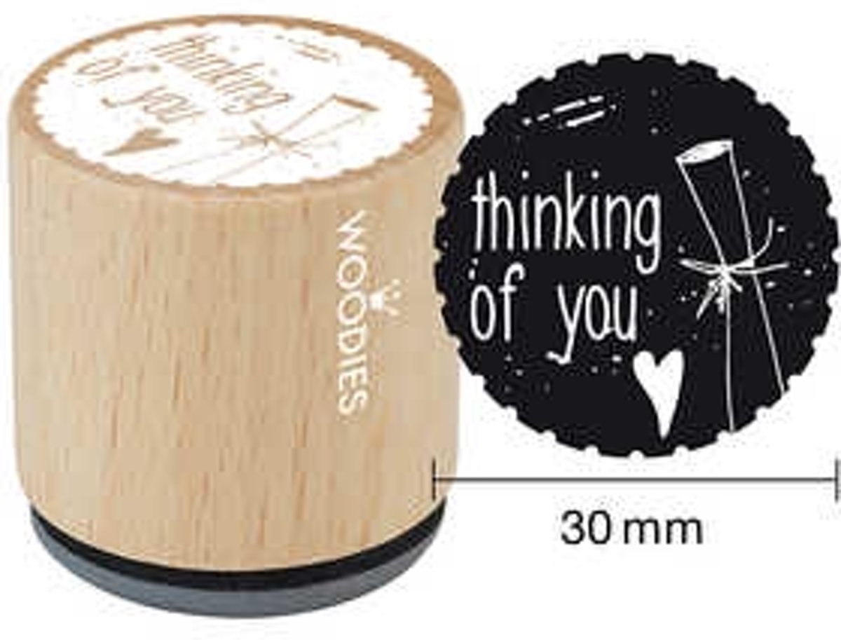 Houten stempel, d: 30 mm, h: 35 mm, thinking of you , 1stuk [HOB-32367]